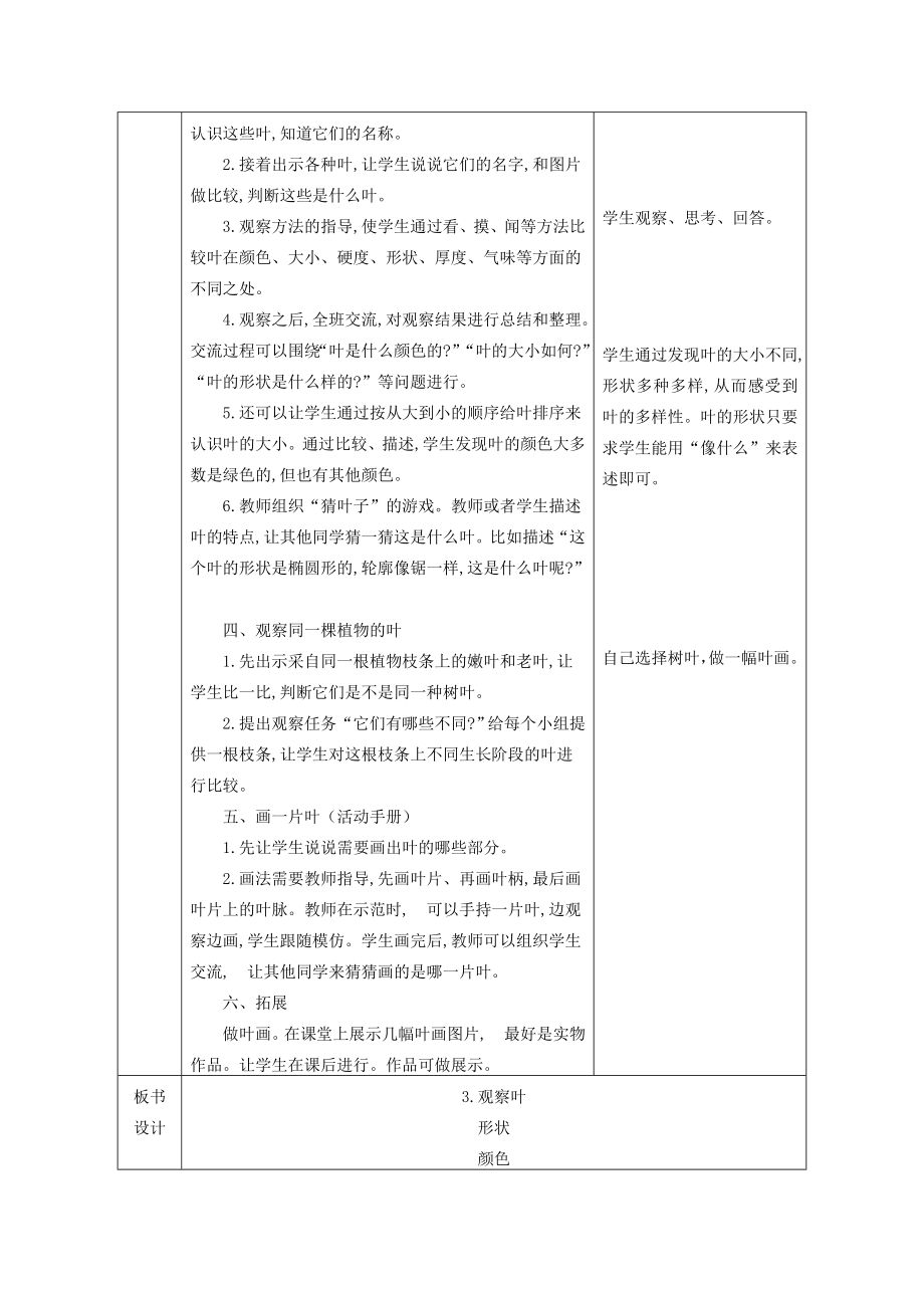 一年级科学上册第1单元植物3《观察叶》教案1教科版教科版小学一年级上册自然科学教案.doc