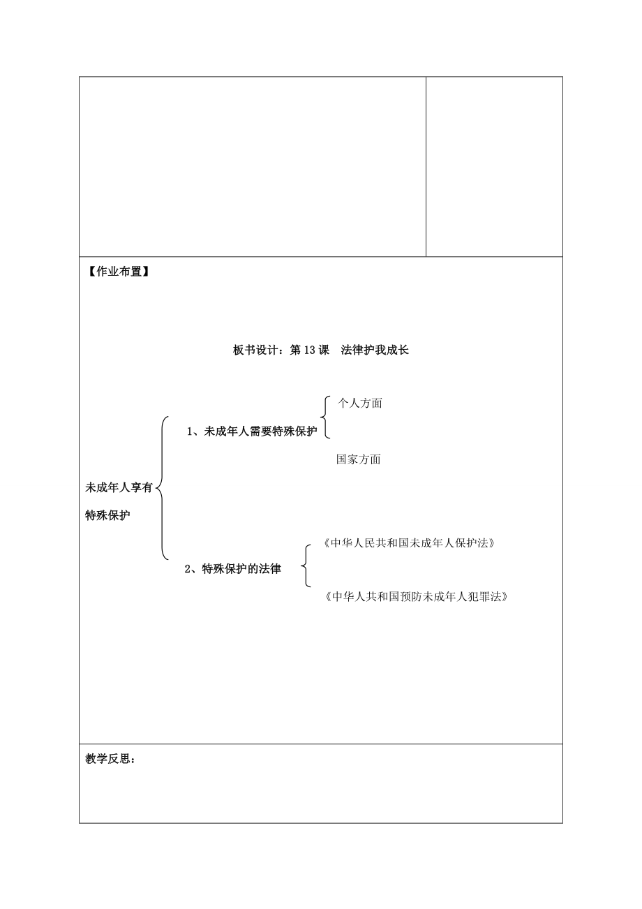 （秋季版）七年级道德与法治下册第五单元珍惜特殊保护第13课法律护我成长第1框未成年人享有特殊保护教学设计苏教版苏教版初中七年级下册政治教案.doc