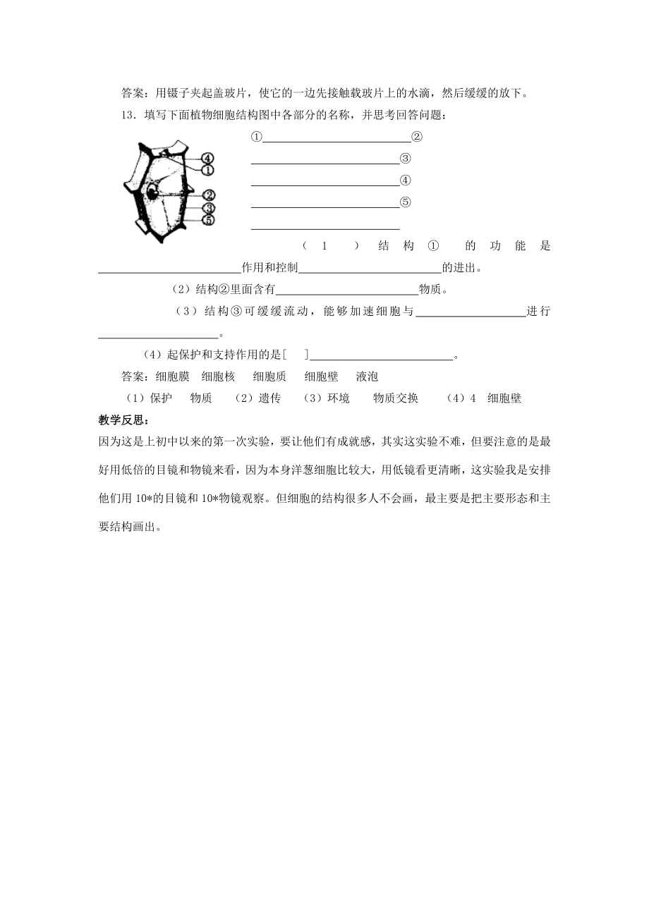 七年级生物上第二单元第一章第二节观察植物细胞教案(人教新课标版).doc