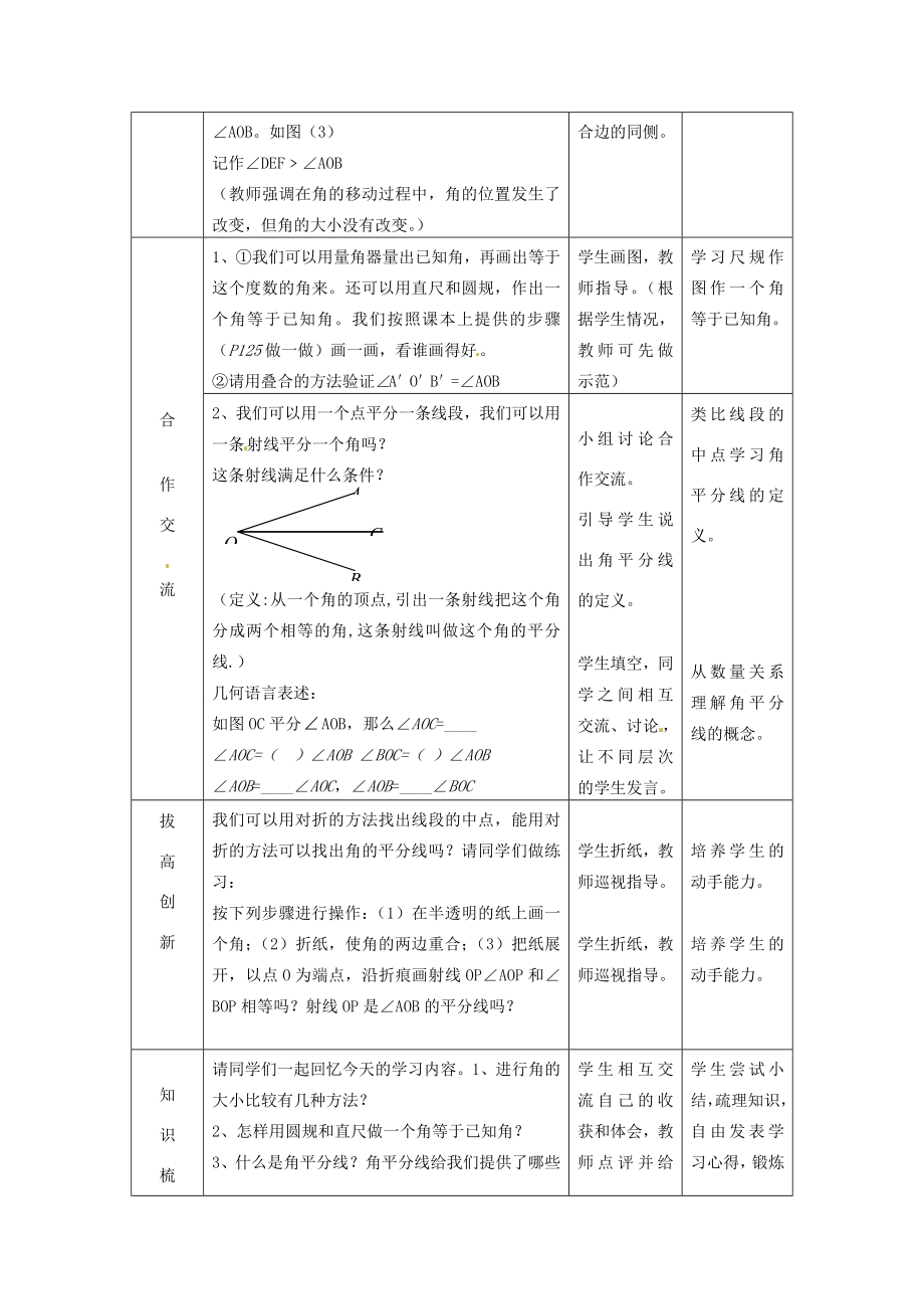 七年级数学上册4.4角的比较教案冀教版.doc