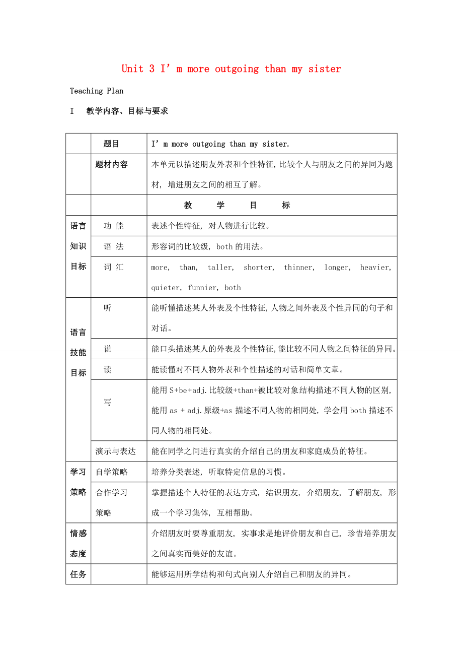 （水滴系列）八年级英语上册Unit3I’mmoreoutgoingthanmysisterperiod6教案（新版）人教新目标版（新版）人教新目标版初中八年级上册英语教案.doc