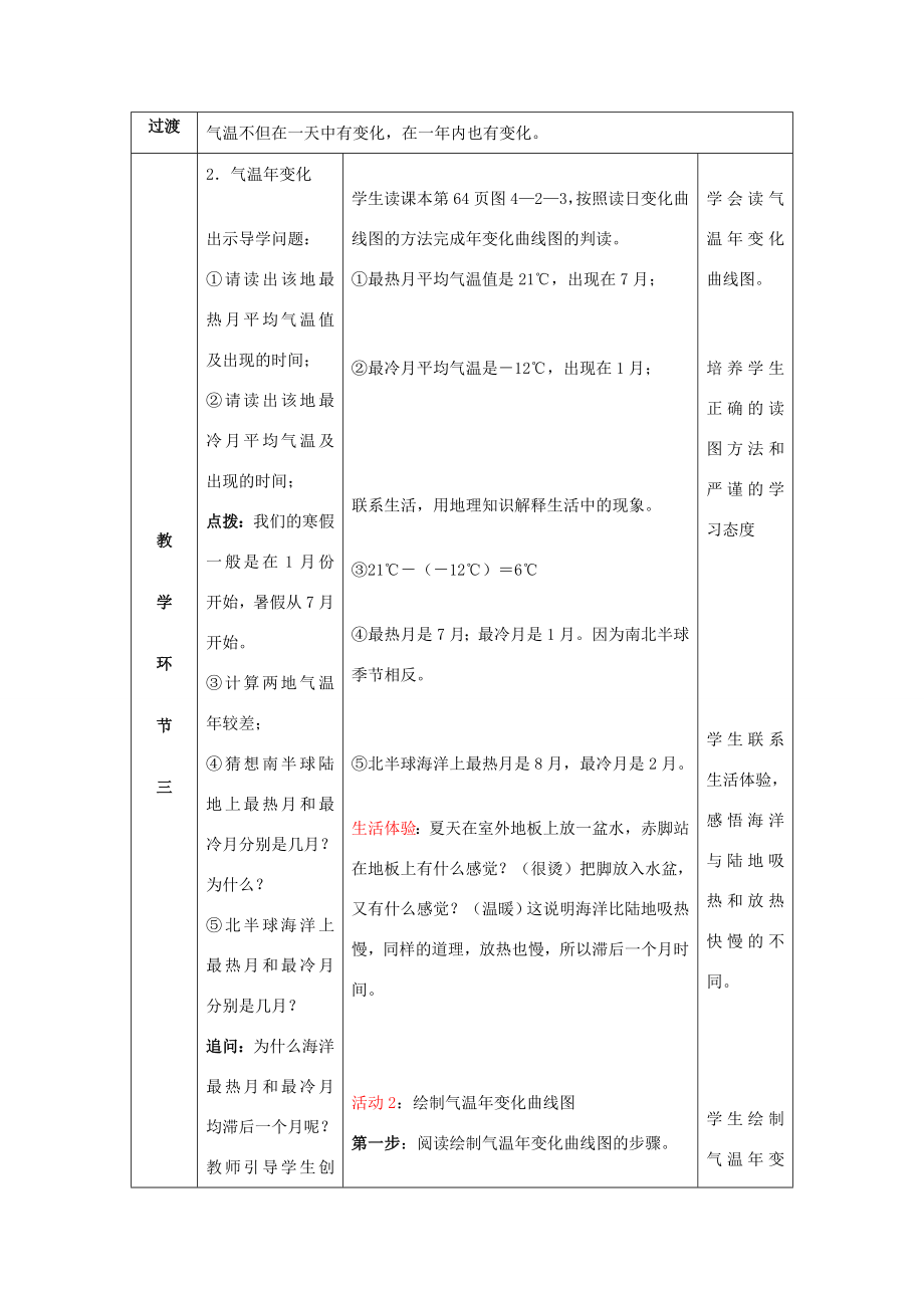 （水滴系列）七年级地理上册第四章第二节《气温的变化与差异》（第1课时）教案（新版）商务星球版（新版）商务星球版初中七年级上册地理教案.doc