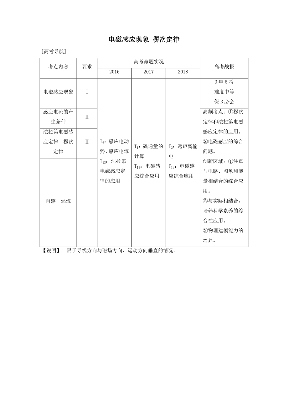 （江苏专用）版高考物理总复习第九章电磁感应第1讲电磁感应现象楞次定律教案（选修3_2）.doc