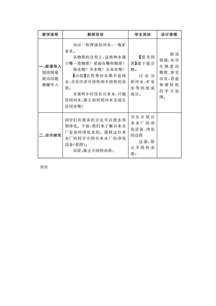 九年级化学上册第四单元自然界的水4.2水的净化教案（新版）新人教版（新版）新人教版初中九年级上册化学教案.DOC