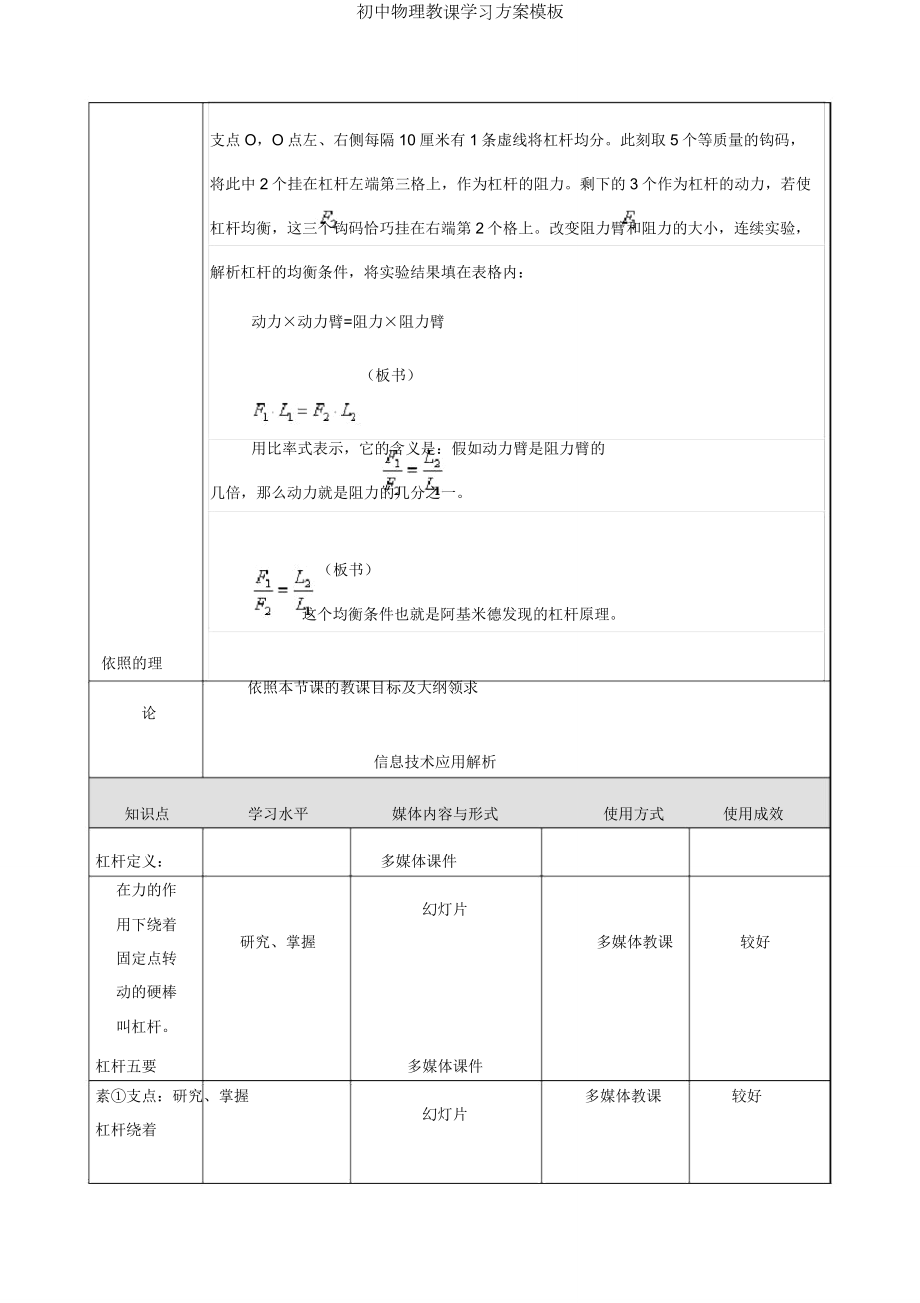 初中物理教学学习方案模板.doc