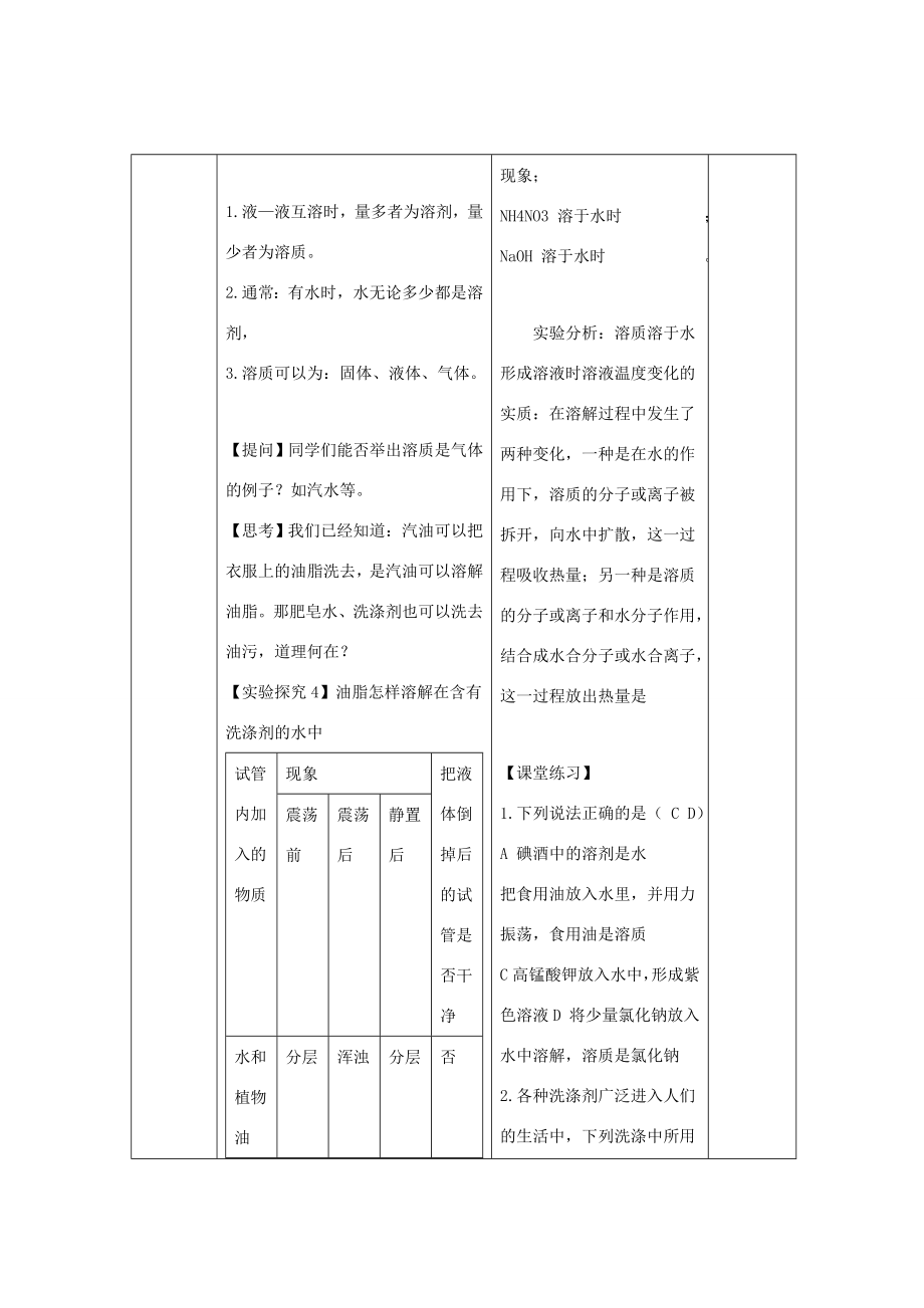 九年级化学下册9.1溶液的形成教案1（新版）新人教版（新版）新人教版初中九年级下册化学教案.doc