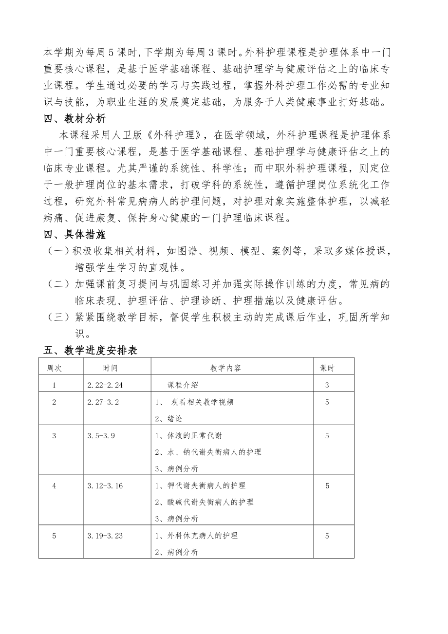 外科护理学教学计划(2).doc