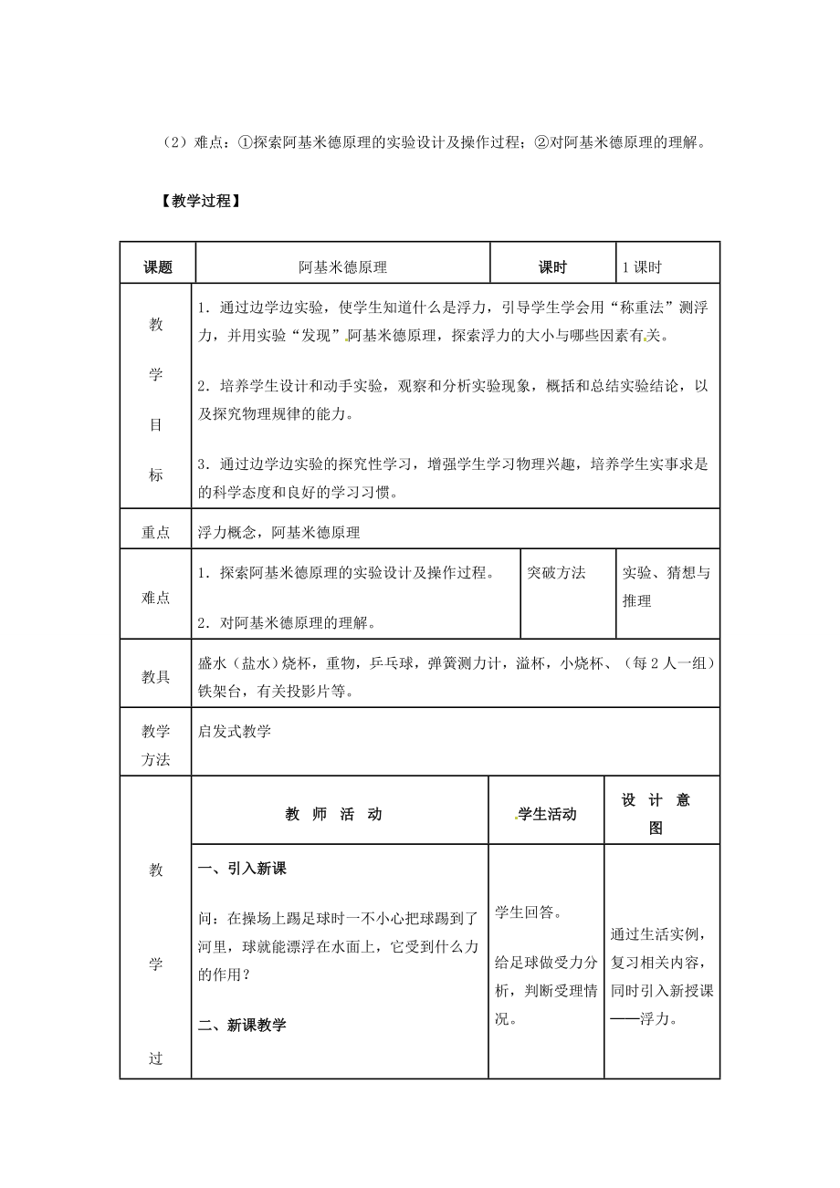 九年级物理阿基米德原理复习教案鲁教版五四制鲁教版五四制初中九年级全册物理教案.doc