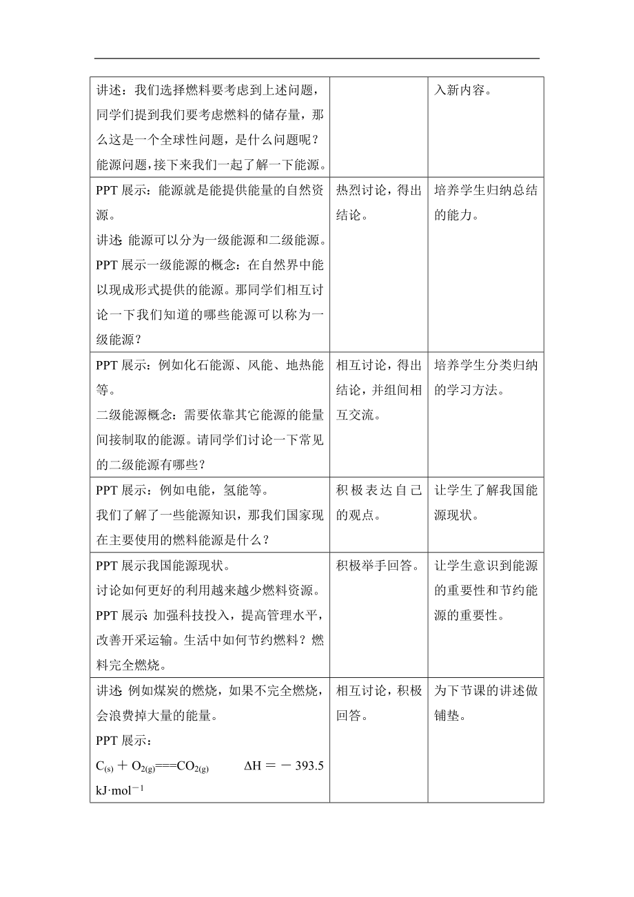 人教版高中化学选修41.2《燃烧热_能源》名师教学设计.doc