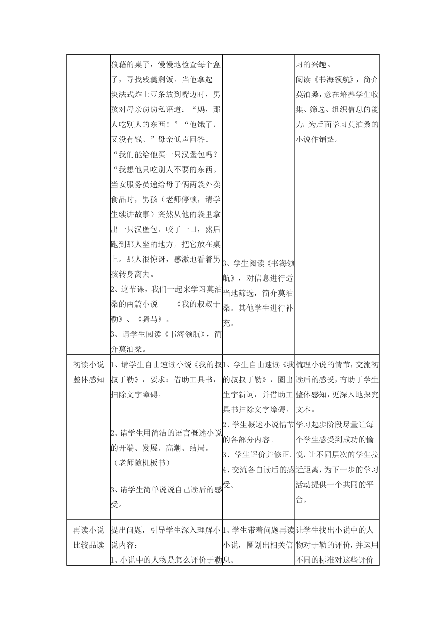 九年级语文下册莫泊桑小说两篇《我的叔叔于勒》《骑马》教案1鄂教版.doc