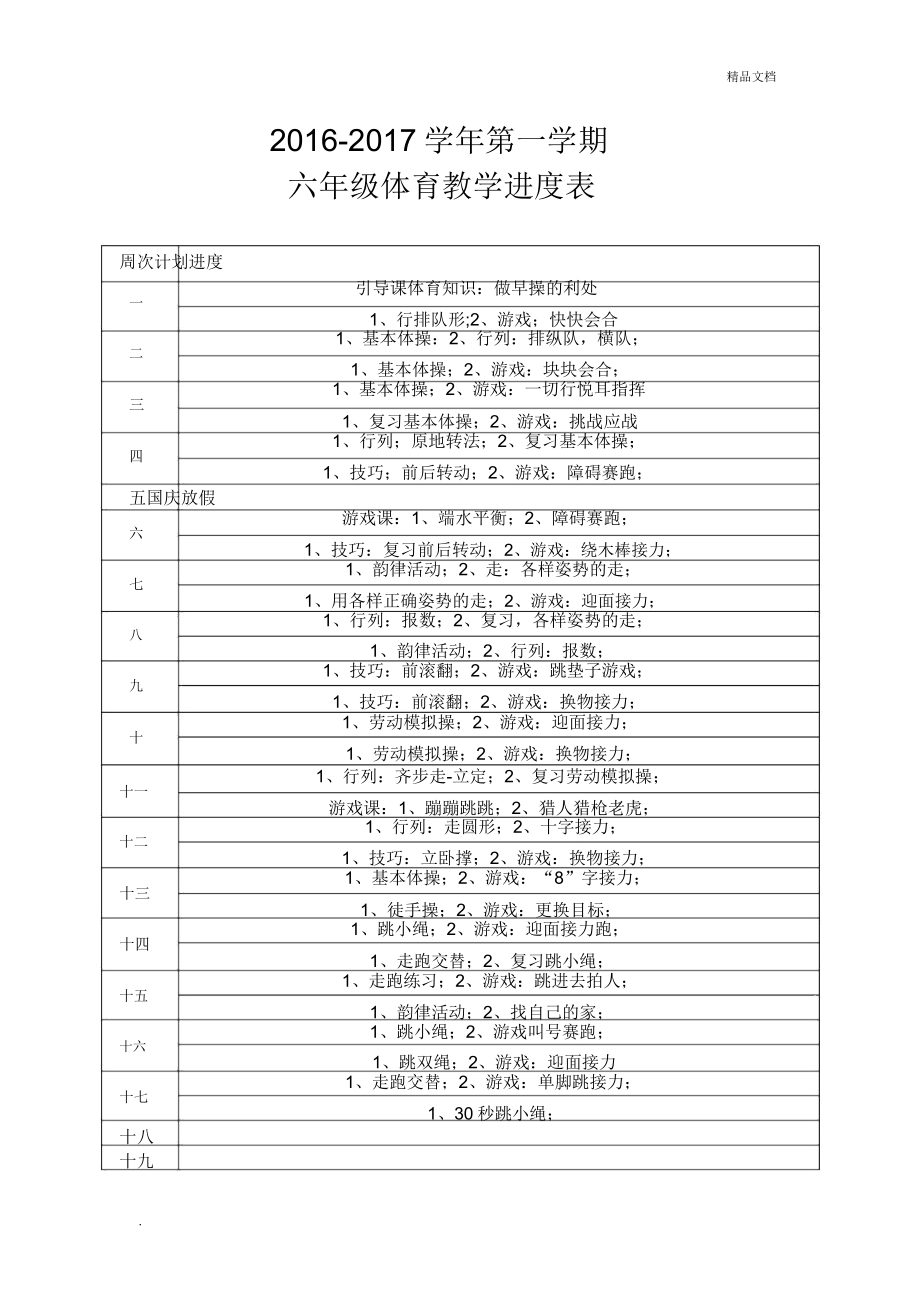 六年级体育教学进度表.doc