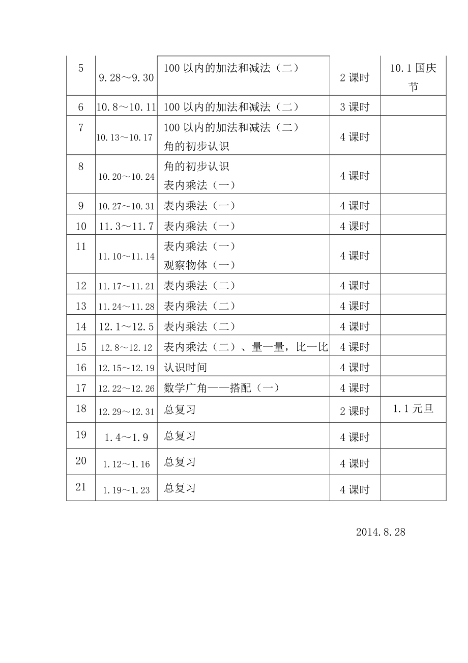 二年级上数学教学计划.doc