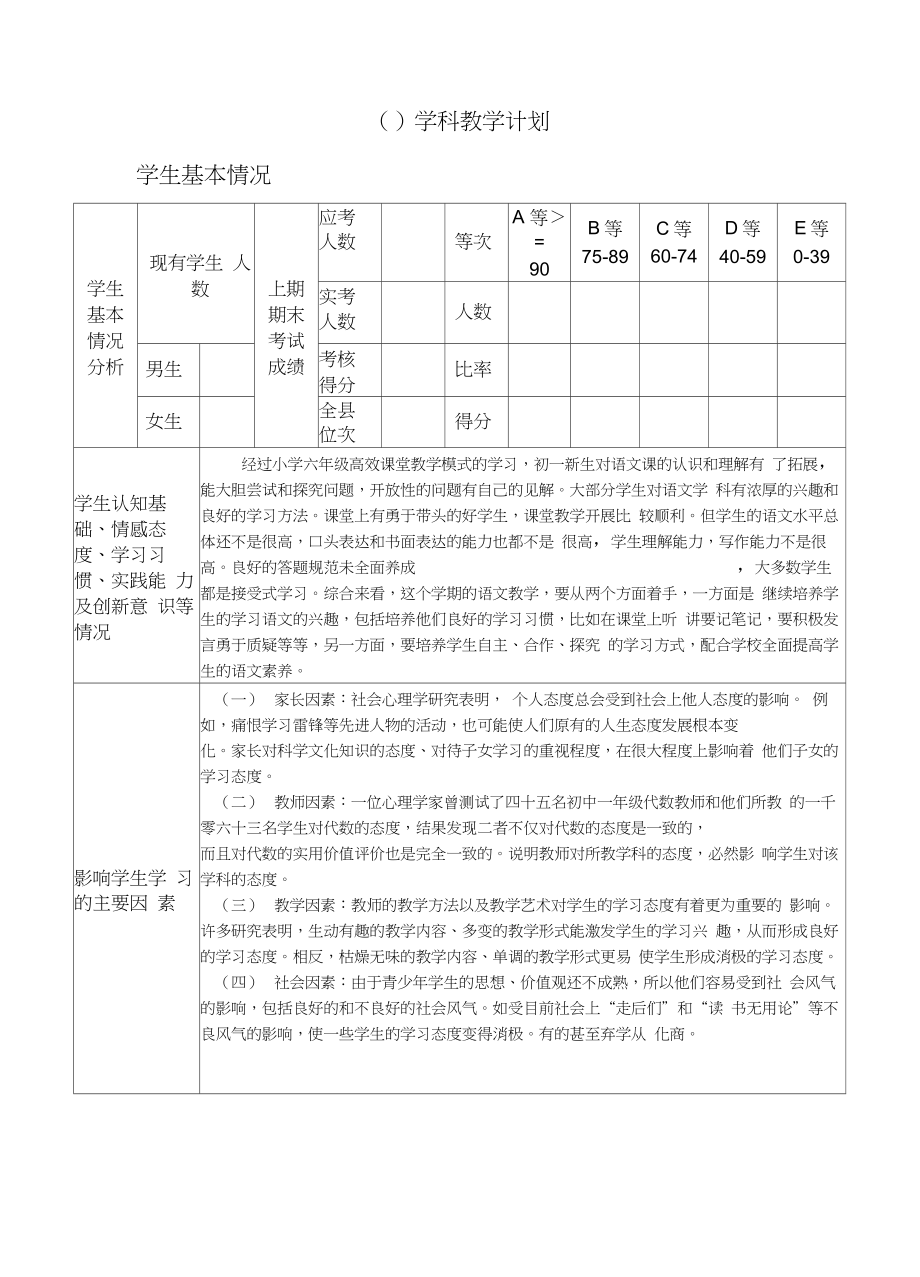 初中语文七年级教学计划表.doc