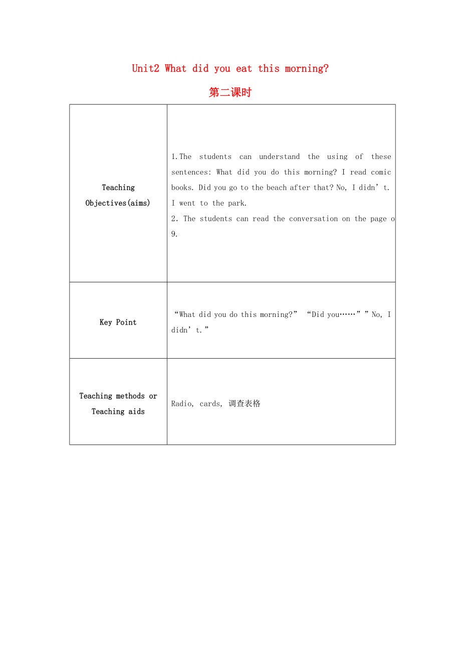 五年级英语下册Unit2(5)教案广东版开心.doc