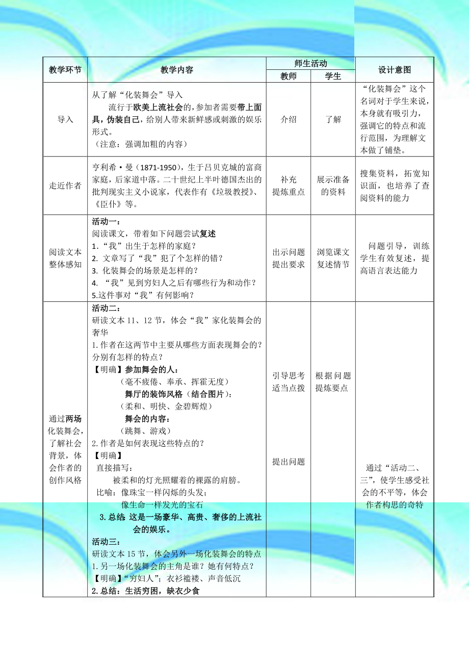 《化装舞会》教学导案.doc