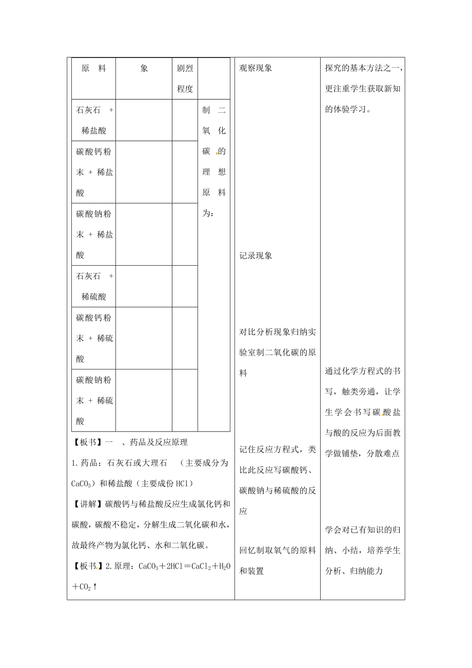 九年级化学上册2.2二氧化碳制取的研究教案人教新课标版.doc