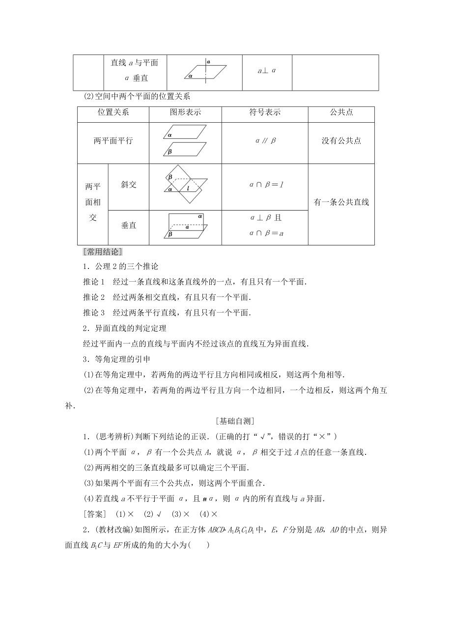 202X版高考数学一轮复习第7章立体几何初步第2节空间图形的基本关系与公理教学案文（含解析）北师大版.doc