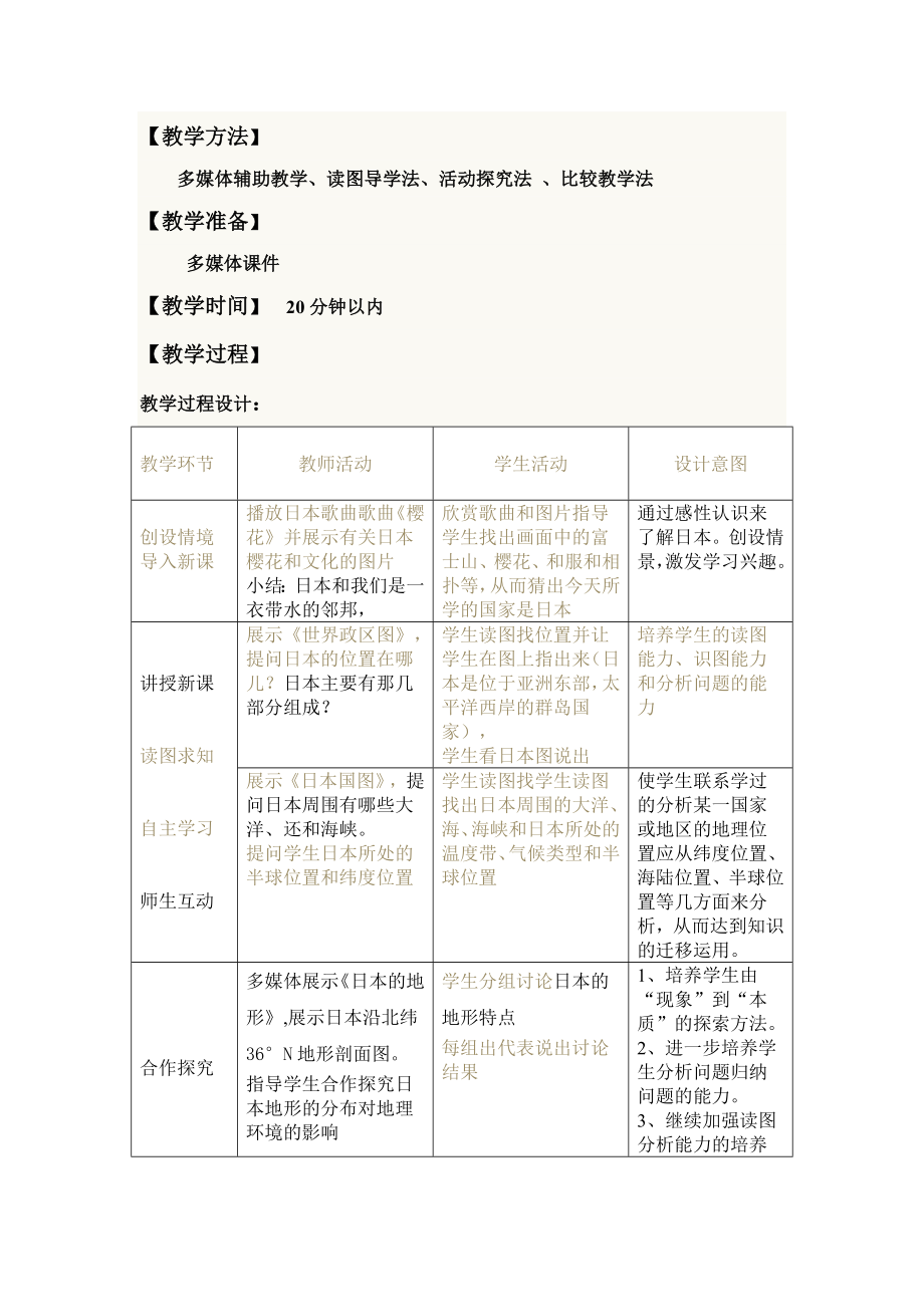 人教版七年级地理日本教案.doc