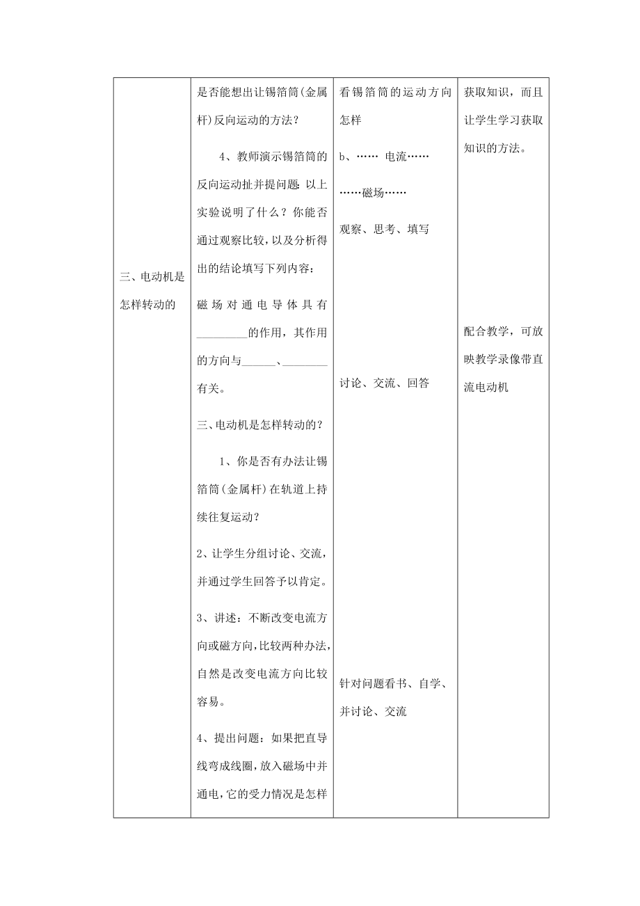 九年级物理科学探究电动机为什么会转动（教案）沪科版.doc