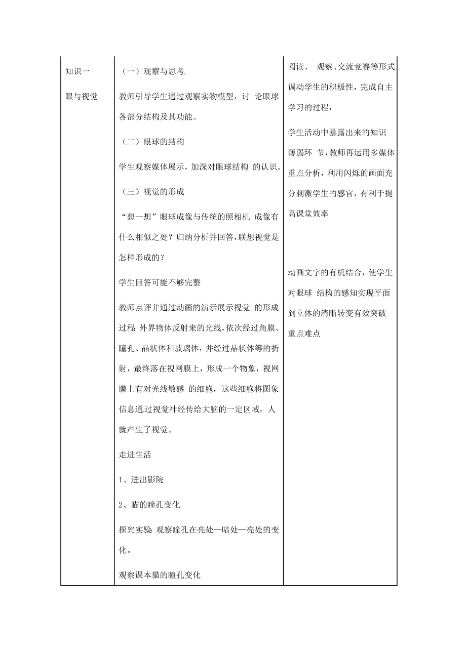 云南省建水县建民中学七年级生物下册人体对外界环境的感知教案新人教版.doc