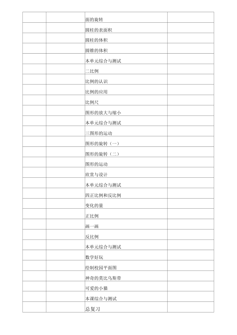 北师大版数学六年级下册教学计划及进度表.doc