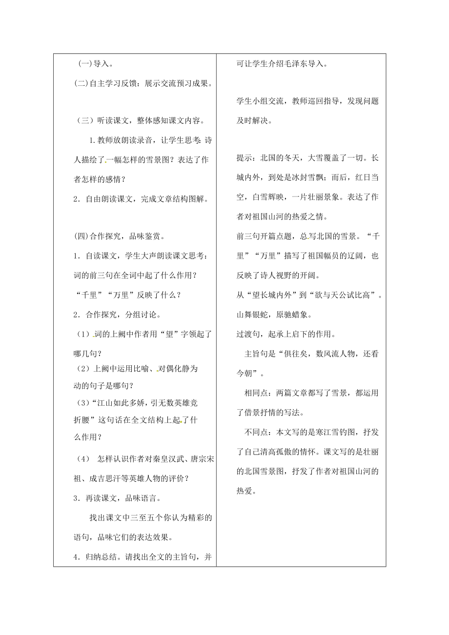 九年级语文上册1沁园春雪教案新人教版新人教版初中九年级上册语文教案.doc