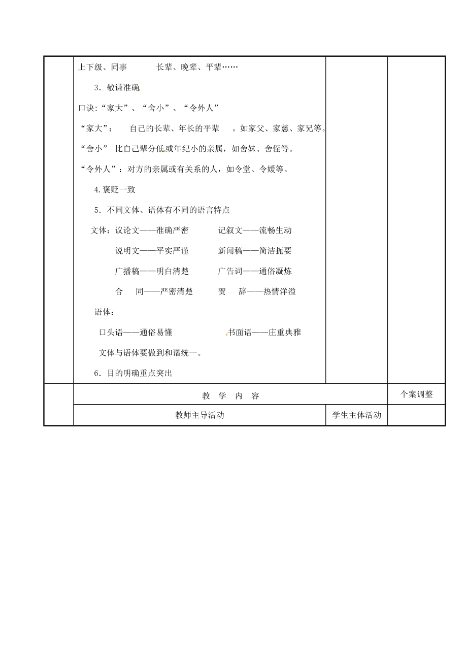 九年级语文下册语言的得体复习教案新人教版新人教版初中九年级下册语文教案.doc