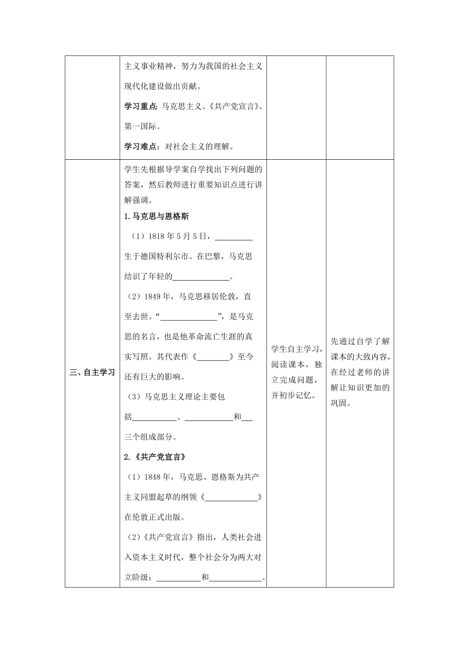 九年级历史上册第七单元工业革命和工人运动的兴起第21课《马克思主义的诞生和国际工人运动的兴起》教案新人教版新人教版初中九年级上册历史教案.doc