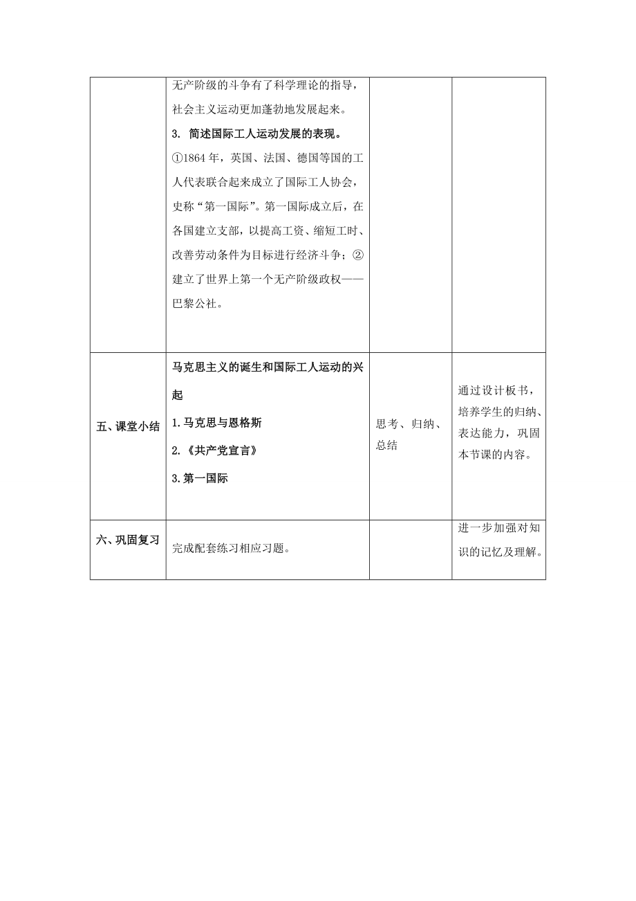 九年级历史上册第七单元工业革命和工人运动的兴起第21课《马克思主义的诞生和国际工人运动的兴起》教案新人教版新人教版初中九年级上册历史教案.doc