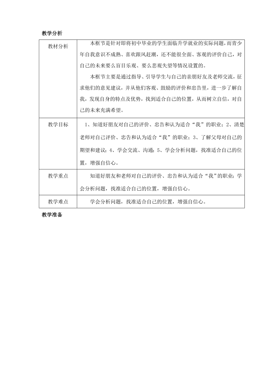 九年级政治第十二课《找准自己的位置》教案人民版2.doc