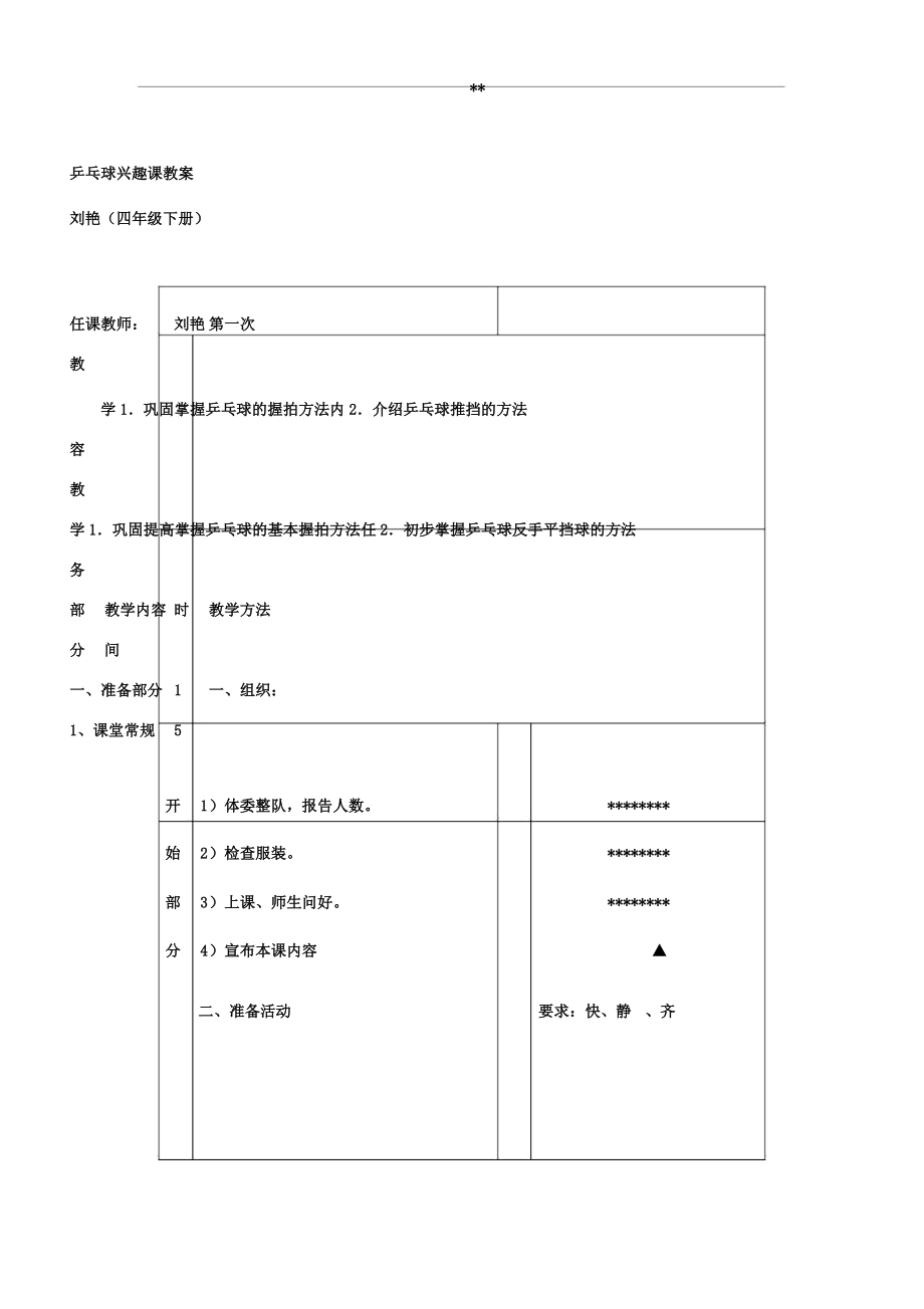 乒乓球兴趣课备课教案.doc