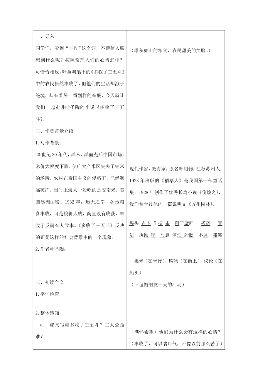 九年级语文上册第二单元第8课《多收了三五斗》教案苏教版苏教版初中九年级上册语文教案.doc