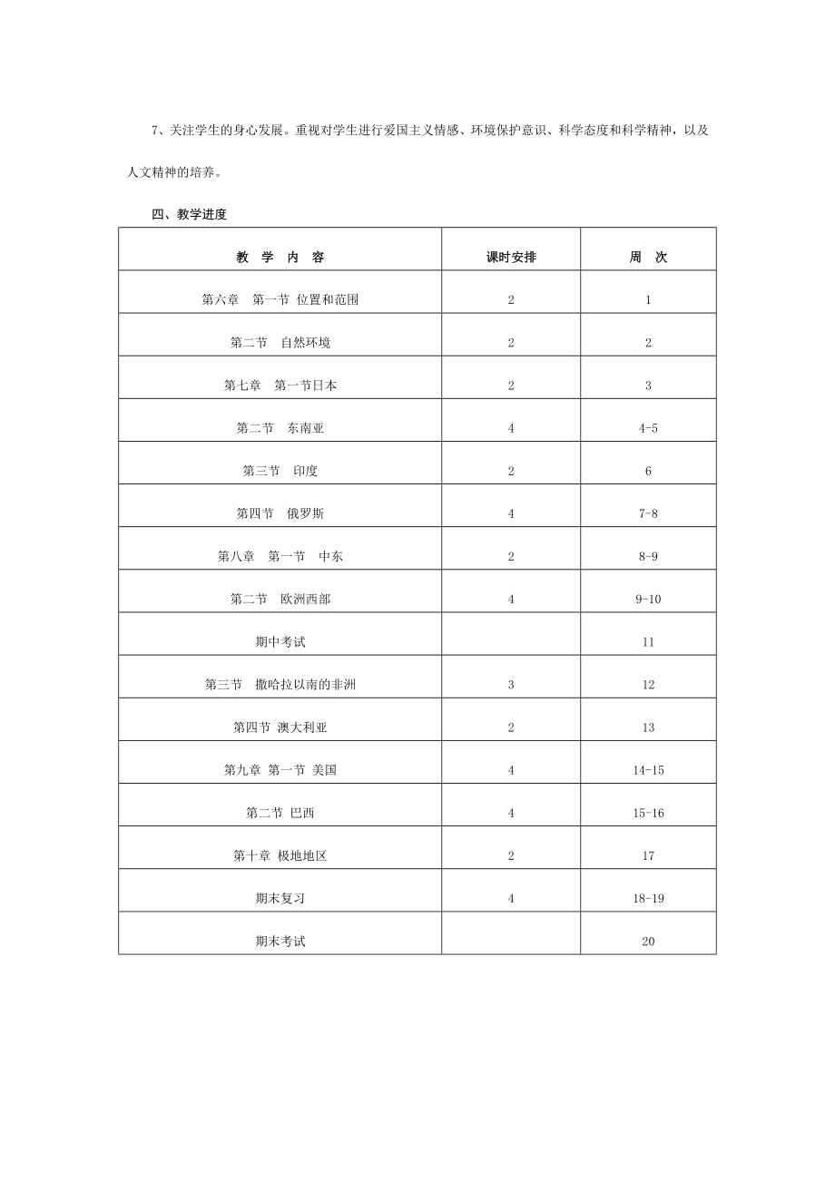 人教版七年级地理下册教学计划.doc