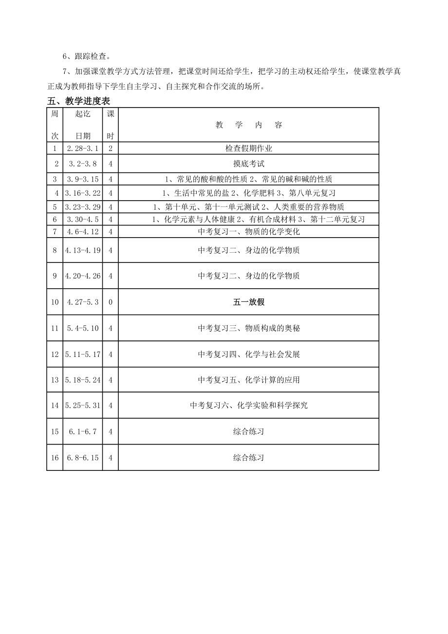 九年级化学第二学期教学计划.doc