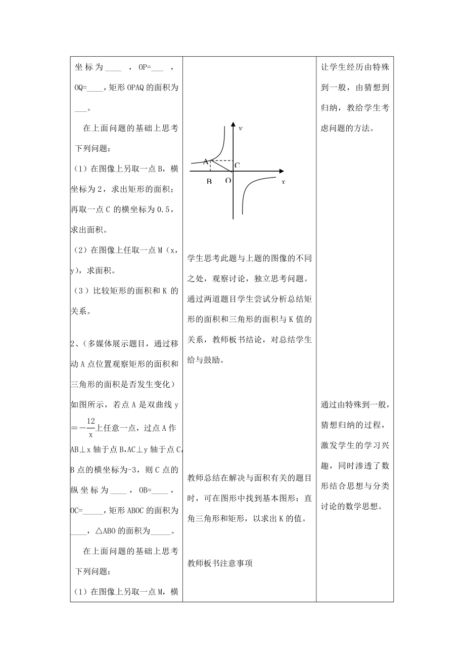 九年级数学上册反比例函数的图象和性质教学设计冀教版.doc