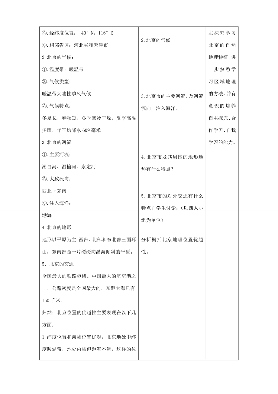 八年级地理下册全国政治文化中心北京教学设计人教新课标版.doc