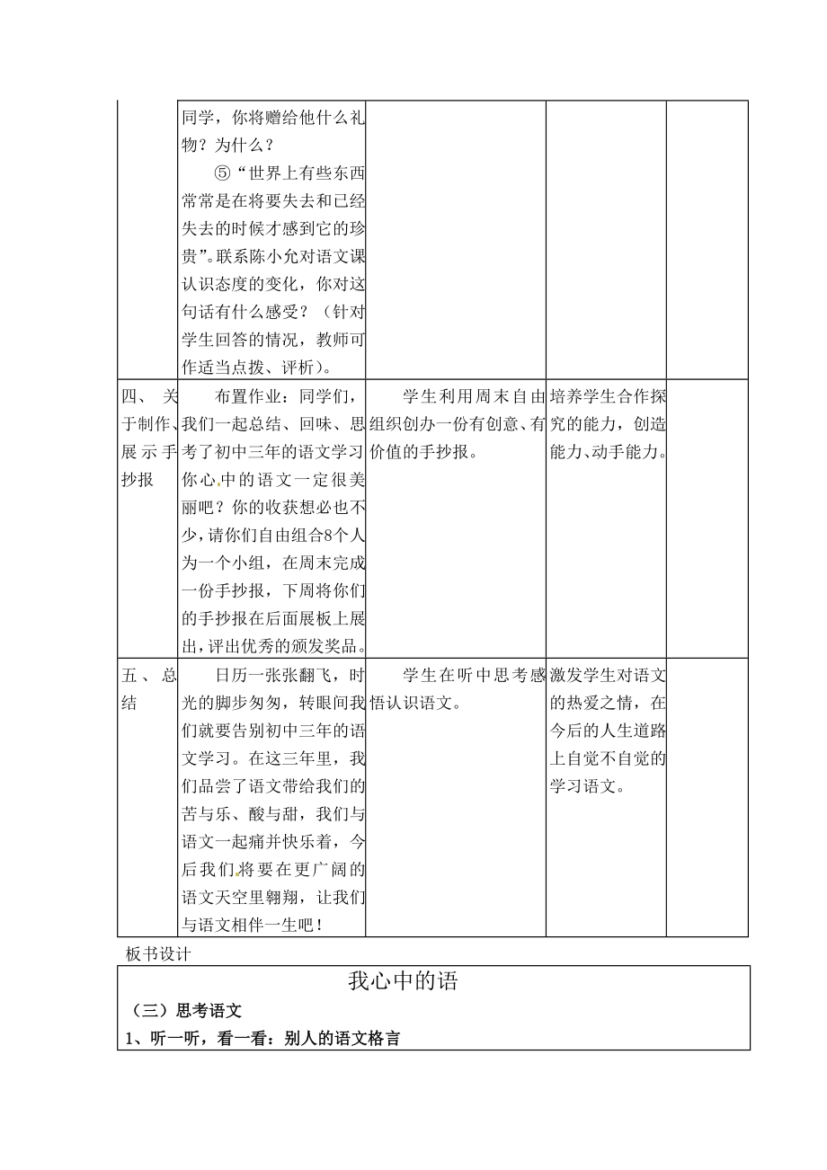 九年级语文下册《专题&amp#183;我心中的语文》优秀实用教案苏教版.DOC