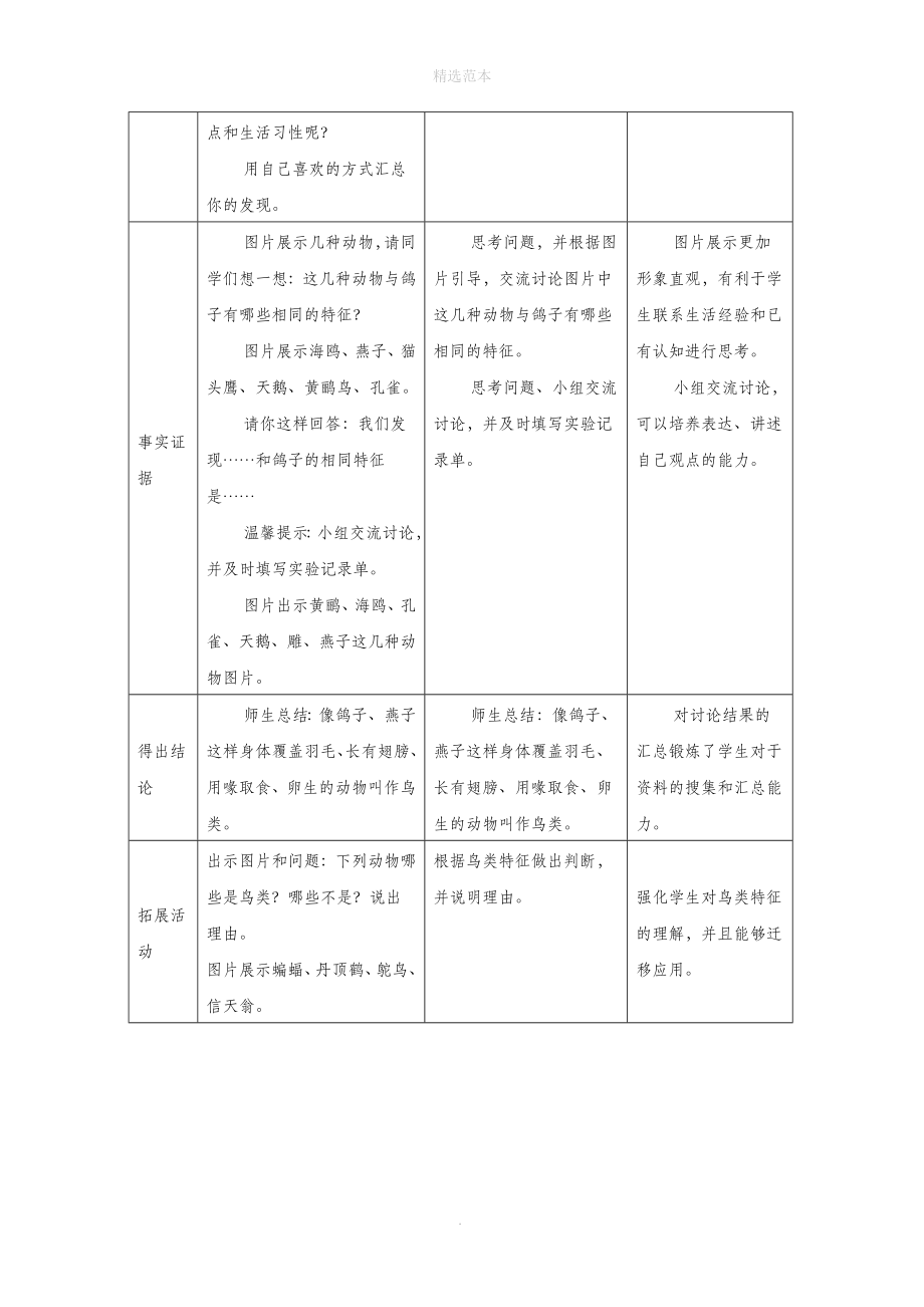 三年级科学上册第二单元动物的特征2鸟类的特征教学设计大象版.docx