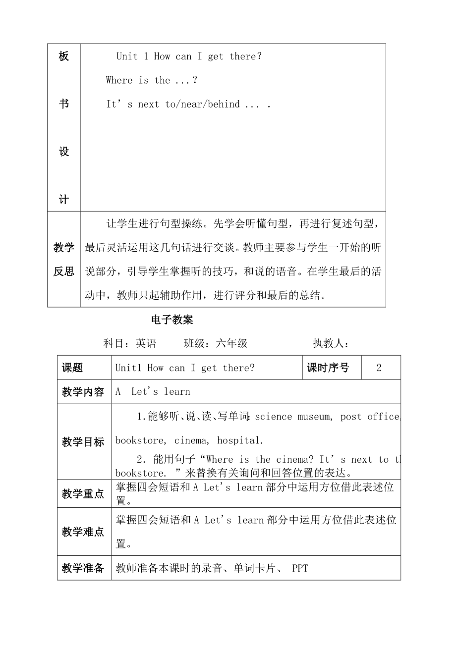 人教版六年级上册英语全册教案及教学反思(3).doc