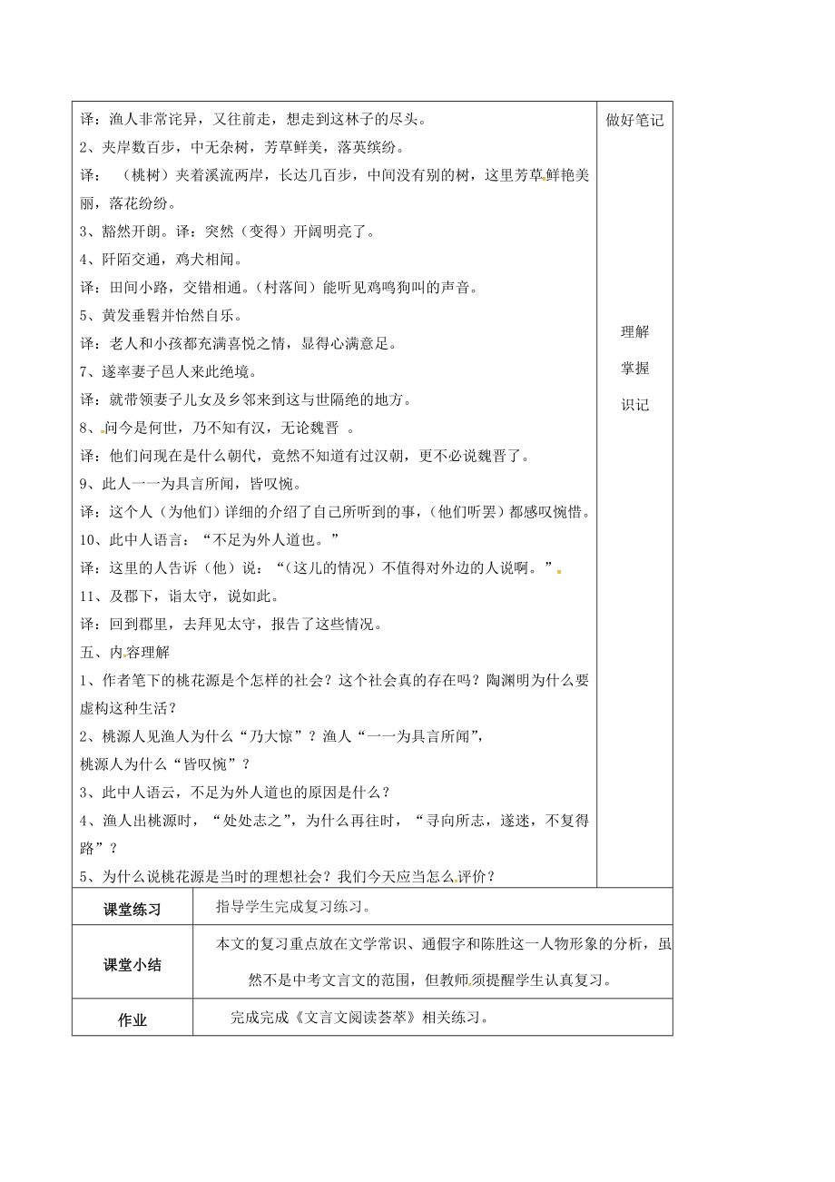 九年级语文上册第17课《桃花源记》复习教案苏教版苏教版初中九年级上册语文教案.doc