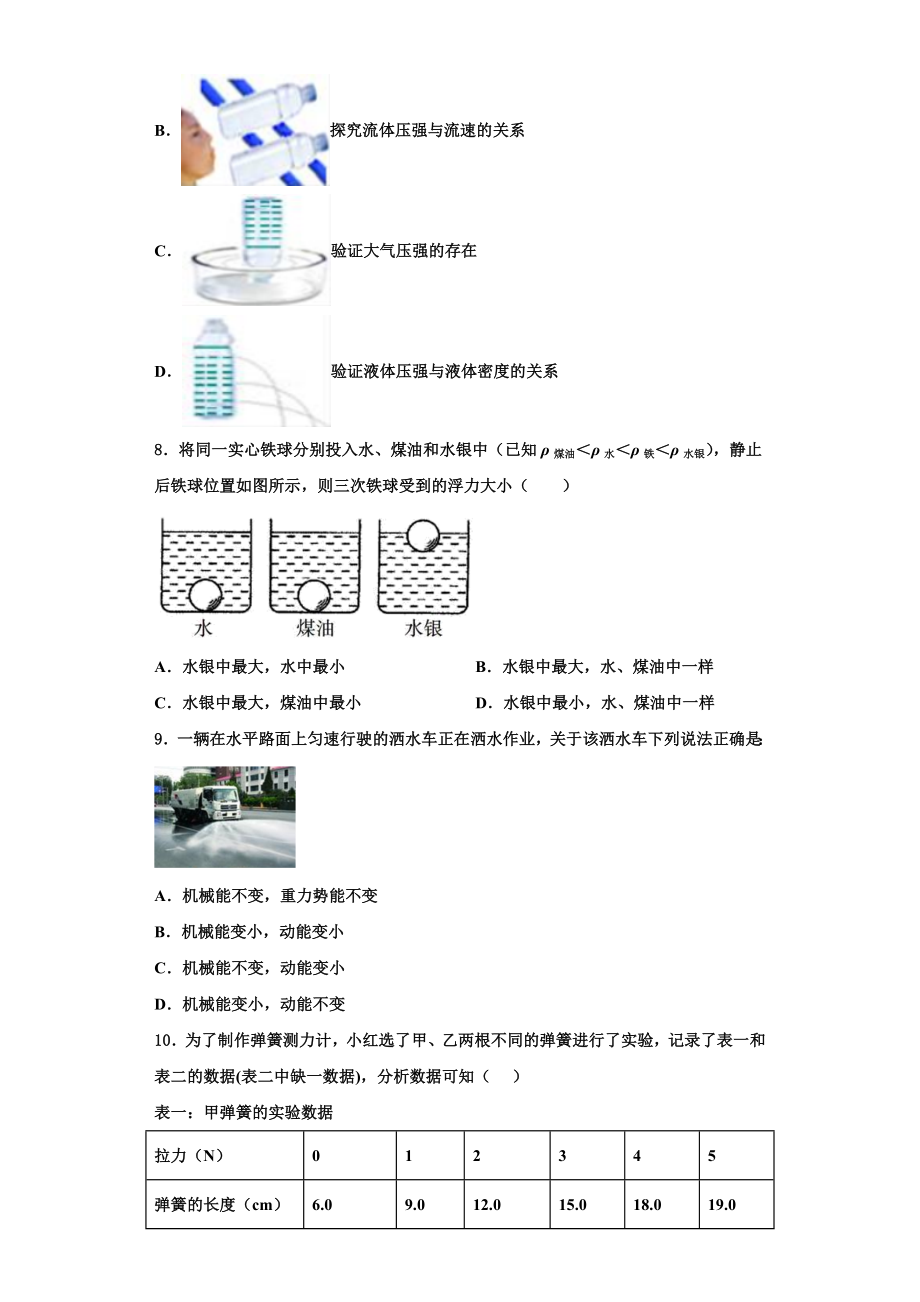 四川省资阳市资阳市雁江区20222023物理八年级第二学期期末教学质量检测模拟试题含解析.doc