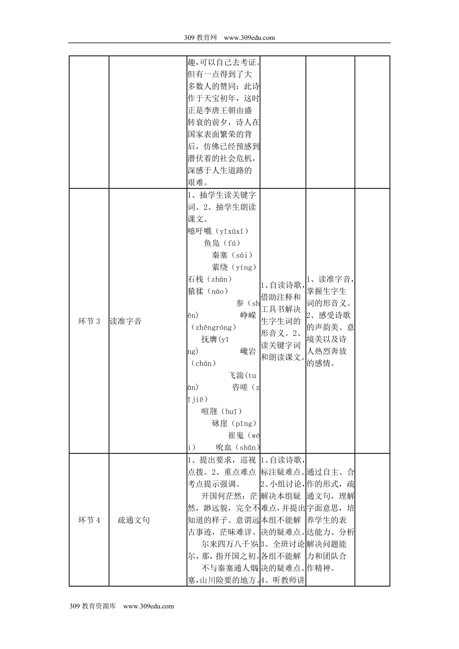 四川省宜宾市一中202X高二语文上学期第八周蜀道难教学设计新人教版必修3.doc