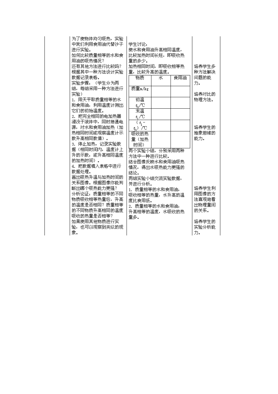 2014年秋九年级物理全册13.3比热容教学设计（新版）新人教版.doc