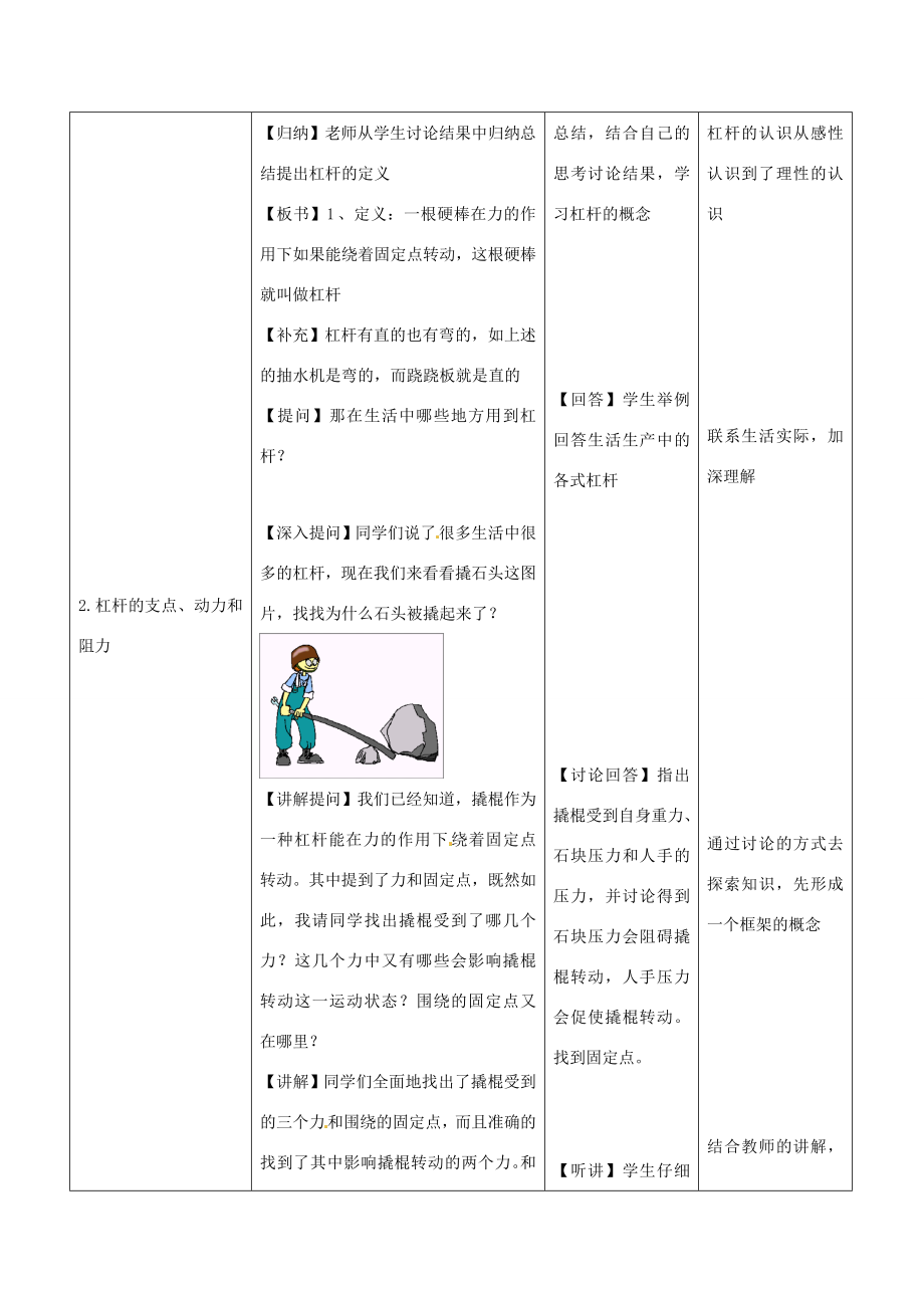 九年级科学上册5.1杠杆教学设计7（新版）华东师大版（新版）华东师大版初中九年级上册自然科学教案.doc