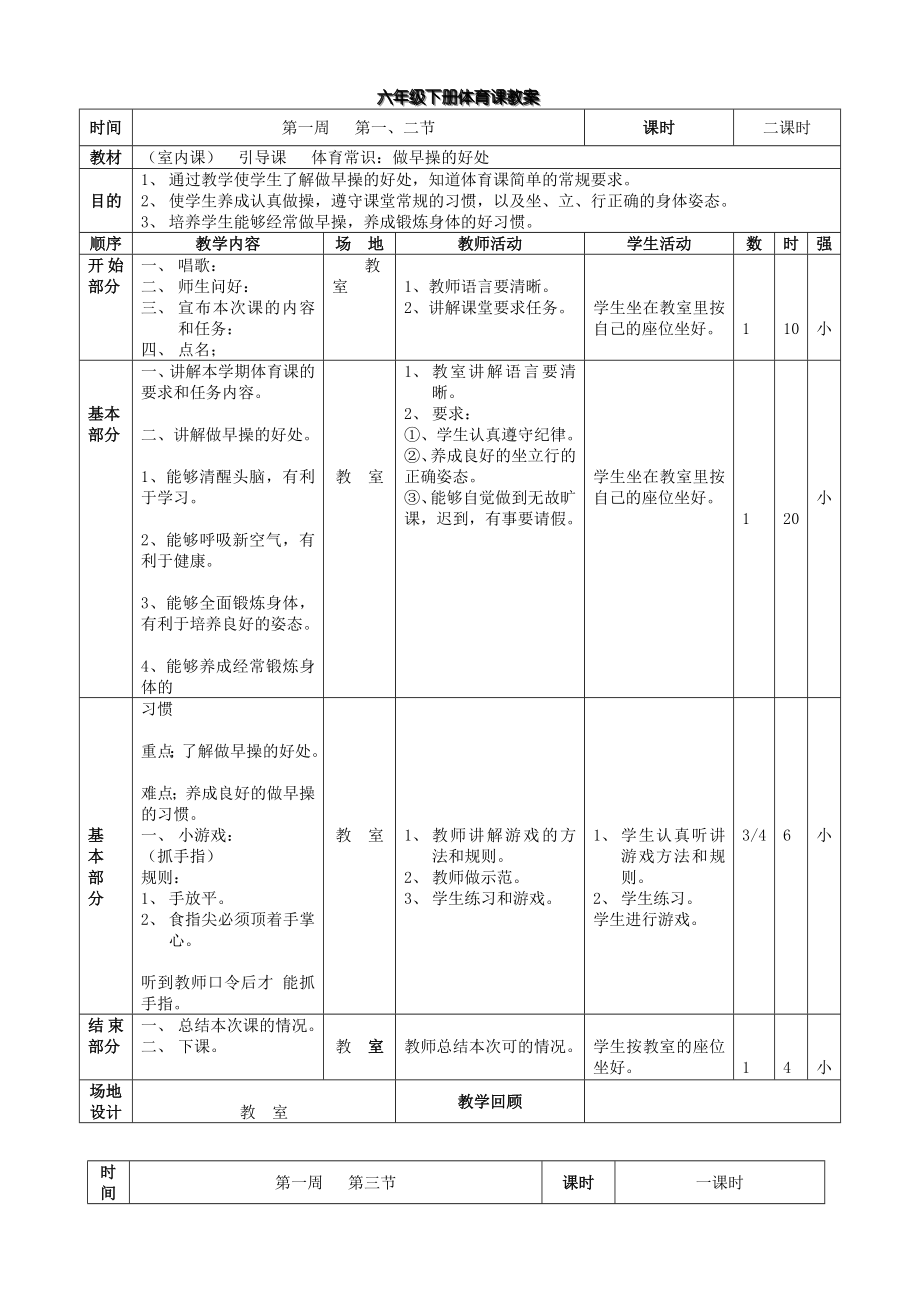 人教版六年级下册体育教案(7).doc