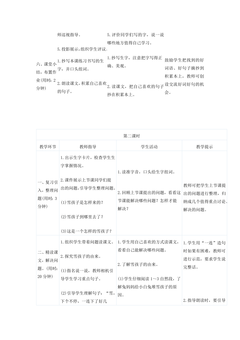 二年级语文上册课文620雪孩子教案新人教版新人教版小学二年级上册语文教案.doc