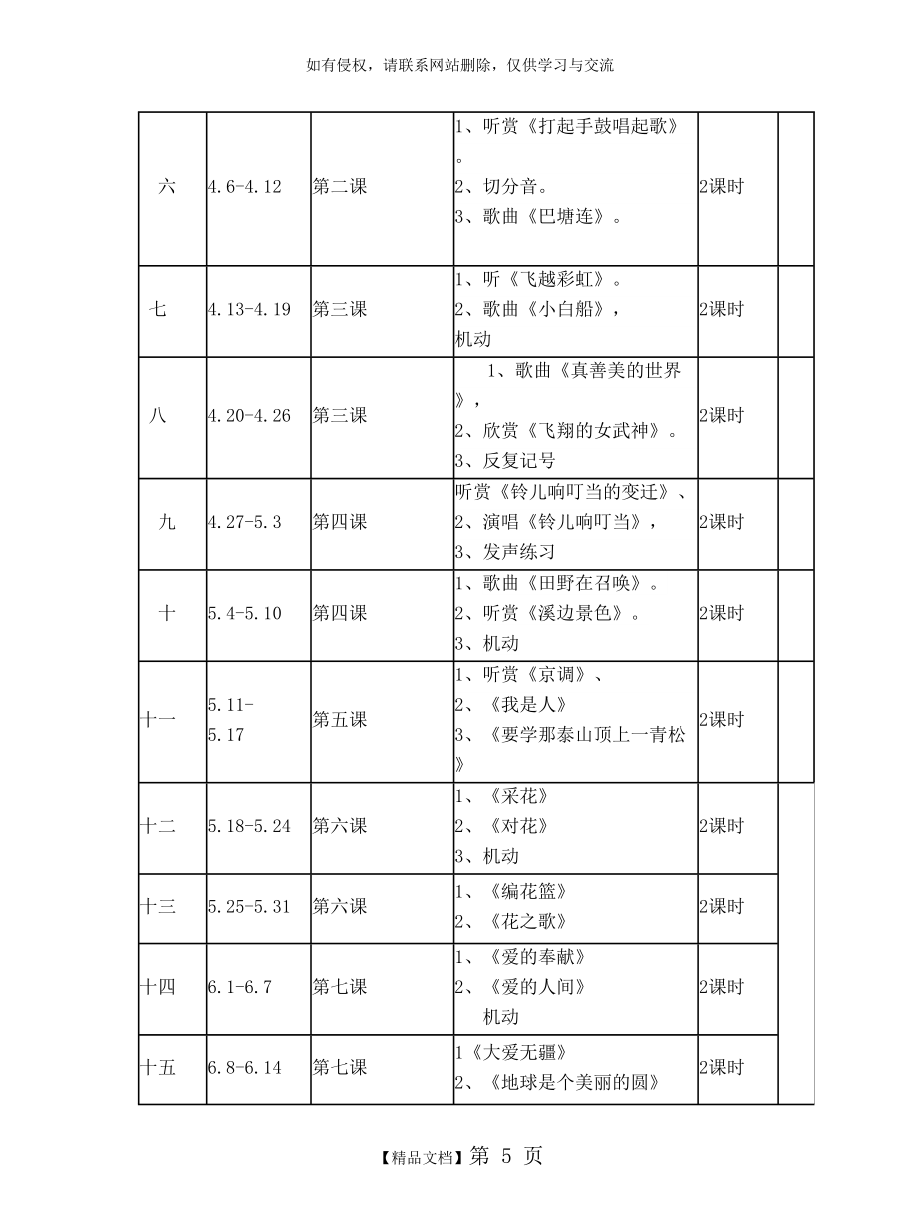 人音版音乐五年级下册教学计划.doc