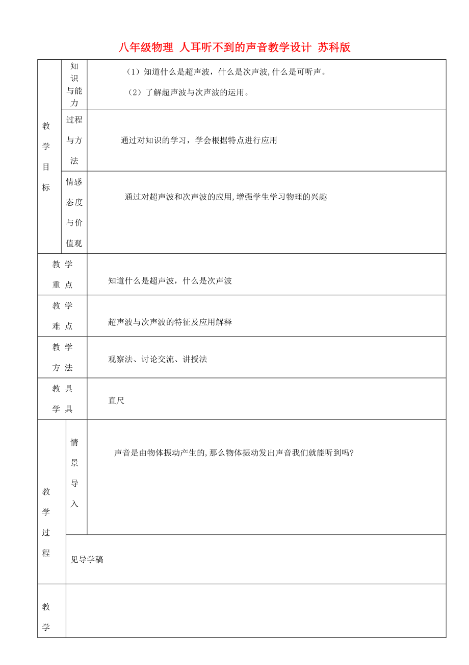 八年级物理人耳听不到的声音教学设计苏科版.DOC