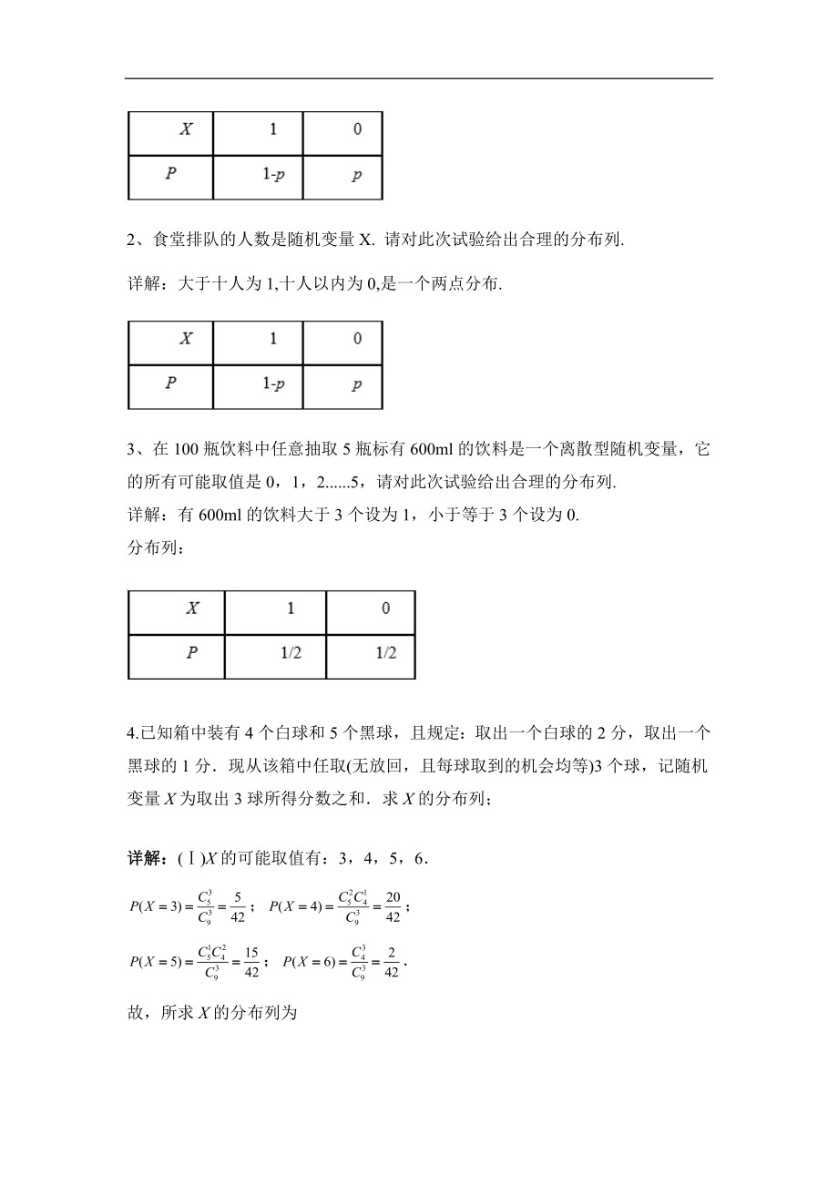 人教版高中数学选修（23）2.1《离散型随机变量及其分布列（第2课时）》教学设计.doc