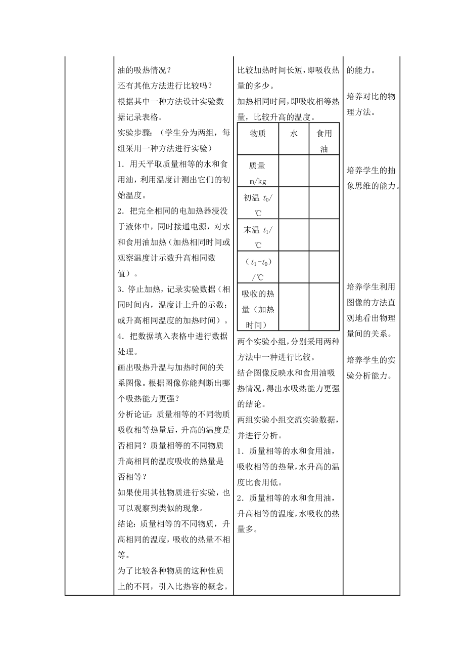 九年级物理全册13.3比热容教案2（新版）新人教版（新版）新人教版初中九年级全册物理教案.doc